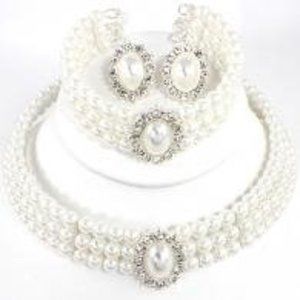 ❤️ Necklace Bracelet Earrings Pearl Silver